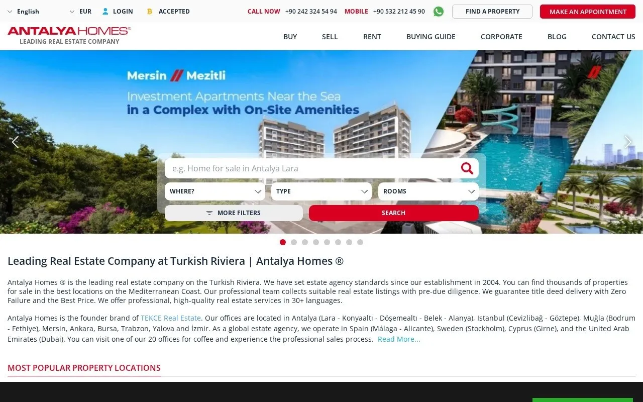 Antalya Homes web sitesi görünümü